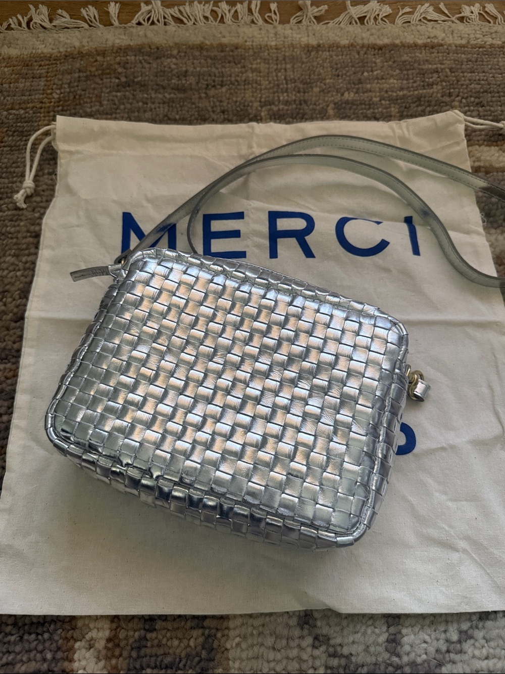 Clare V. Silver leather woven crossbody